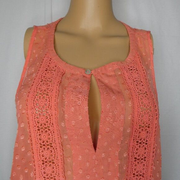 Daniel Rainn Swiss Dot Keyhole Sleeveless Blouse S Tangerine - Picture 2 of 11